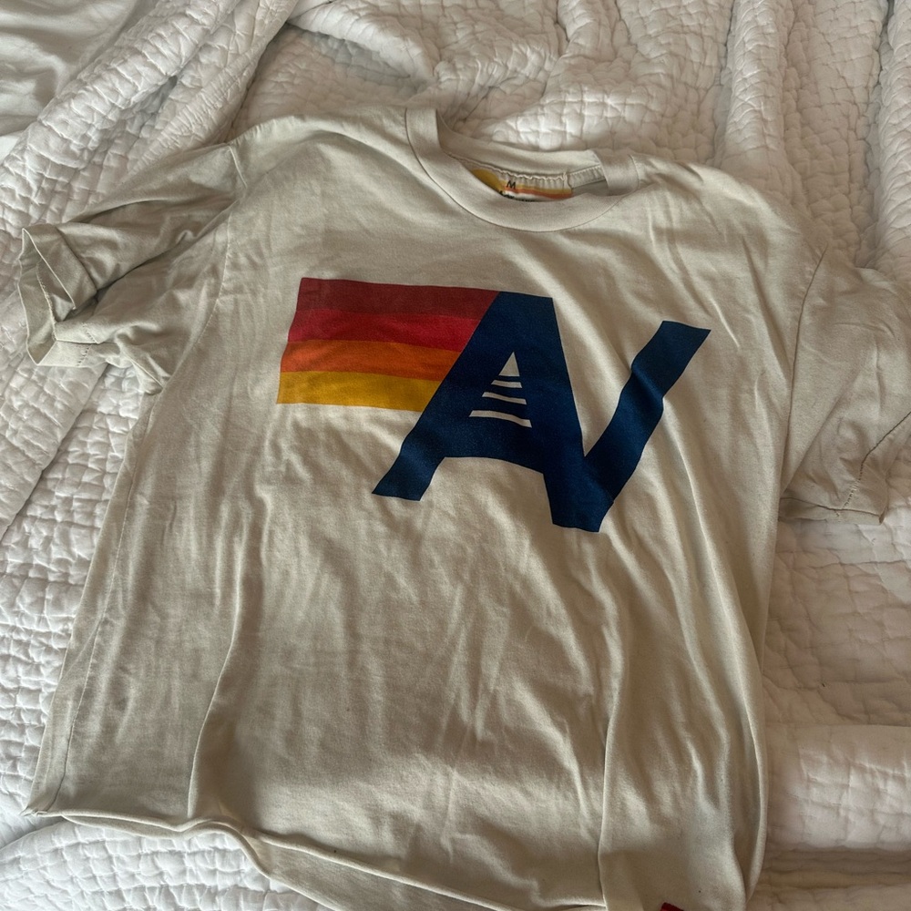 Aviator Nation Cream Tee with Colorful Graphic